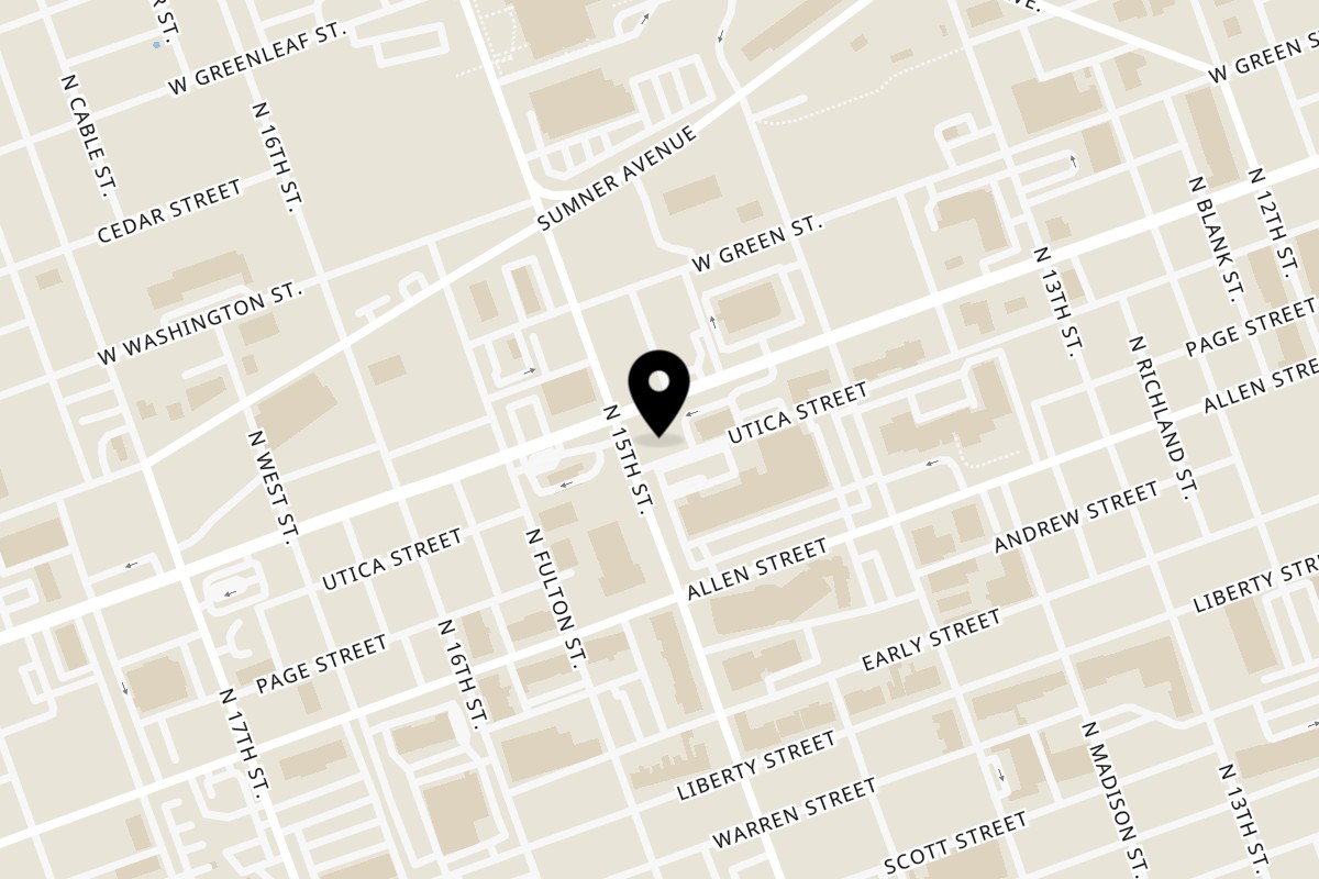 Map showing the location of Blazing Hot Halal Grill on 1442-1452 Tilghman St in Allentown